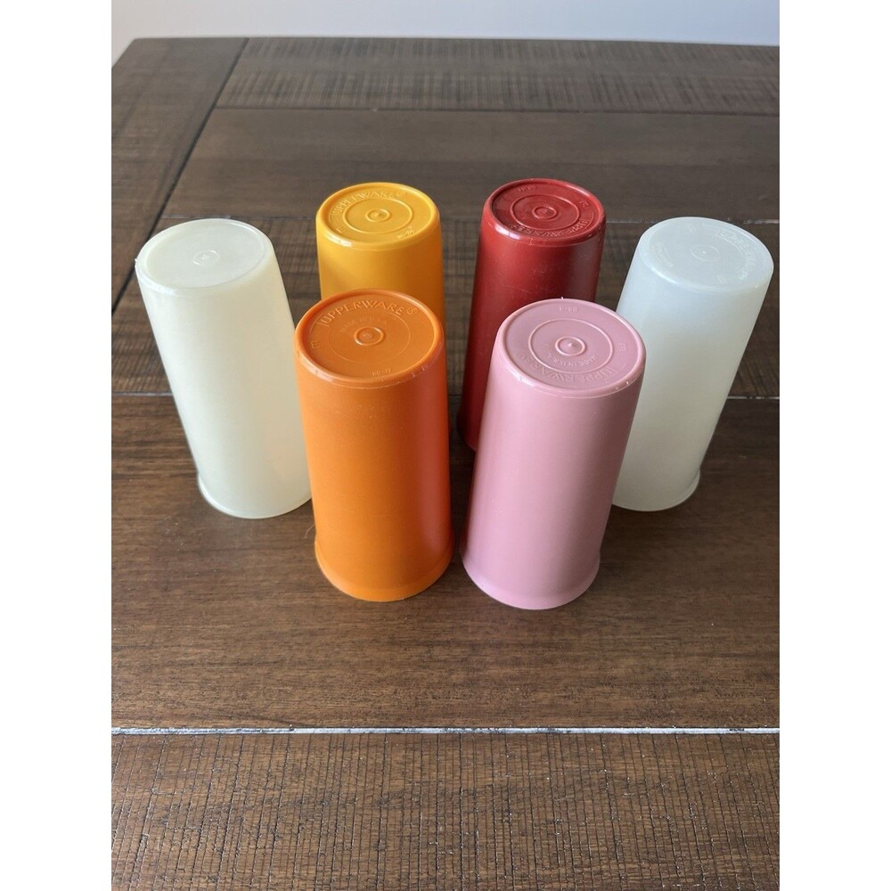 Vintage Tupperware #116 Tumbler Cups Set Of 6 Various Colors 9oz Size 5”